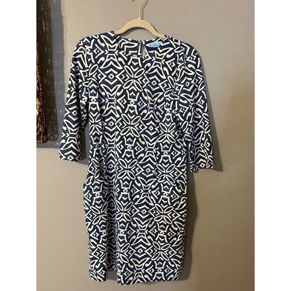 J McLaughlin Catalyst Dress M Medium Blue Cream Nile Geo Pockets NEW NWT - Picture 6 of 8